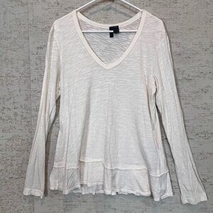 Anthropologie Left of Center Ivory White Slub Long Sleeve Top Sz L Yoga Casual